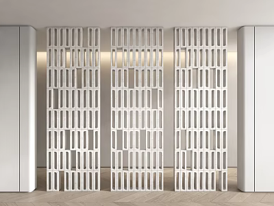White Lattice Design Room Dividers in Modern Interior with Wooden Floor 3d model