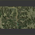 Detailed Natural Terrain Model Featuring Mountain Ranges Valleys River And Vegetation