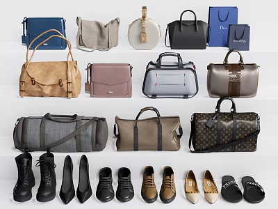 Various Types of Fashion Bags Including Leather Tote Handbags Duffel and Briefcases 3d model
