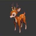 Cute 3D Model Orange Deer With Purple Antlers Colorful Balls And White Flower Patterns