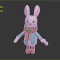 Gray Rabbit Doll With Big Ears Green Red Scarf Blue Polka Dot Sweater Red Shoes