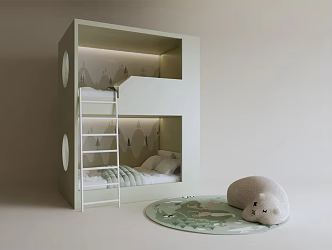Bunk bed with ladder carpet 3d model