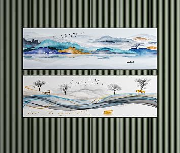 Modern landscape painting long strip decorative painting 3d model