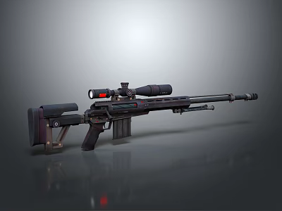 Tactical Sniper Rifle With Long Barrel High Power Scope Magazine And Stock 3d model