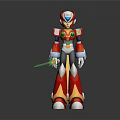 Game Movie Robot Character Red White Yellow Armor Holding Green Sword