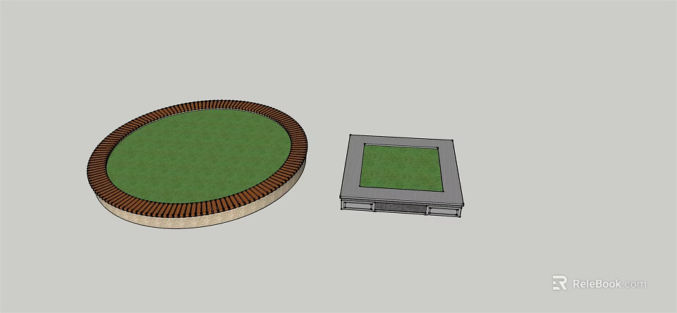 Round and Square Tree Pit with Brick Red Border Gray Frame and Green Grass 3d model
