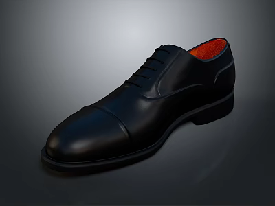 Black Leather Men's Formal Shoes With Lace Up Design And Red Inner Lining 3d model
