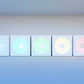 Colorful Concentric Circles Background Wall with Standing Figure in Modern Interior