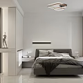 Modern Minimalist Bedroom Interior With Grey Bed Nightstands Ceiling Light And White Wardrobe