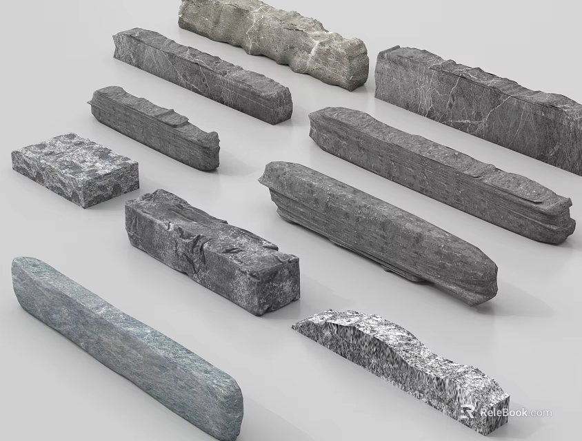 Natural Stone and Wood Building Materials With Various Shapes And Textures 3d model 