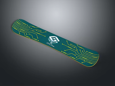 Green Electronic Snowboard With Yellow Circuit Patterns And Onyx Logo Design 3d model