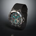 Modern Sport Watch With Black Dial Blue Hands And Rubber Strap Design