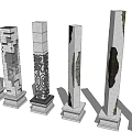 Various Decorative Stone Columns With Intricate Carvings And Ornate Bases