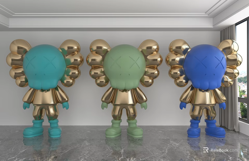 Cartoon Style Decorative Ornament Combination With Golden Balloon Decorations And Vibrant Colors 3d model 