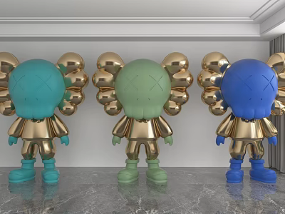 Cartoon Style Decorative Ornament Combination With Golden Balloon Decorations And Vibrant Colors 3d model