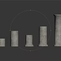 Classical Stone Columns With Various Sizes And Carved Textures On Dark Background With Reflections 3d model