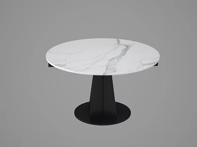 Modern Round Dining Table With White Marble Texture And Black Base 3d model