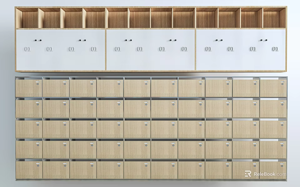 Practical Multi tier Wooden Storage Cabinet Rack With Numbered Compartments For Organized Storage 3d model