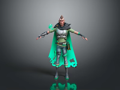 A Man In Futuristic Armor With Green Cape Standing In Heroic Pose And Dynamic Stance 3d model
