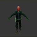 Man Wearing Dark Blue Jacket Black Pants Black Gloves And Boots On Gray Gradient Background