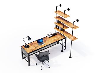 Industrial LOFT desk chair desk chair combination 3d model