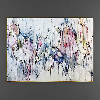 Decorative Photo Frame With Golden Border And Abstract Painting In Pink Blue White Colors 3d model