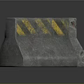 Three Concrete Barriers With Yellow And Black Stripes On Gray Reflective Surface