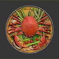 Fresh Red Crab Cooked in a Pot with Green Vegetables and Delicious Broth