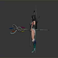 Fantasy Woman Character With Elaborate Wings Green Blue Outfit And Decorative Weapon