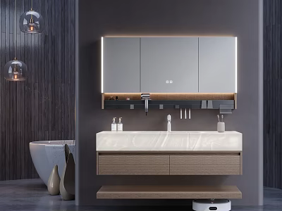 Modern Bathroom Vanity Cabinet With Mirror Storage Countertop And LED Lighting 3d model