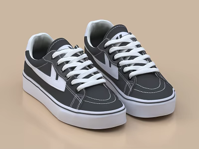 Pair Of Gray And White Casual Sneakers With White Laces 3d model Pair Of Gray And White Casual Sneakers With White Laces 3d model
