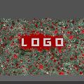 Decorative Architectural Backdrop With Green Foliage Red Flowers And Central Logo Area