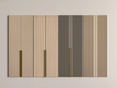 Decorative Wood Panels With Various Tones Striped Texture And Golden Handles Design 3d model