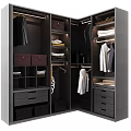 Modern Corner Wardrobe Design With Hanging Rods Drawers And Folded Clothes Storage