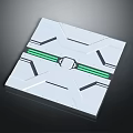 White Square Tech Panel With Black Geometric Lines Green Glow And Central Circle 3d model