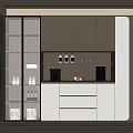 Modern Wine Cabinet Interior With Glass Doors Wine Bottles LED Lighting And Coffee Machine