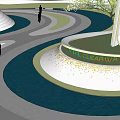 Landscape Sculpture with Circular Base Inscription HUA CLEARWATER BAY and Surrounding Walkways Lawns Trees People