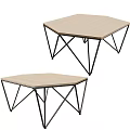 Modern Minimalist Hexagonal Coffee Table With Wooden Top And Black Metal Cross Legs