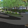 Residential Landscape With Tall Buildings Lush Trees Recreational Pathways Benches And People