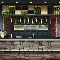 Modern Bar Interior With Brick Wall Green Plants Wine Rack Bar Counter And Stools