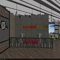 Modern Office Reception Desk With Brick Wall Clock Decorations And Pendant Lights 3d model