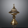 Brass Household Accessory with Perforated Dome Top and Crescent Accent Tiered Base Design
