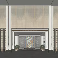 Modern Luxury Hotel Lobby With Decorative Screen Soft Lighting And Reception Desk