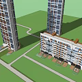 Modern High Rise Residential Buildings With Unique Balcony Design And Green Lawn