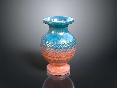 Decorative Blue And Orange Gradient Vase With Wavy Pattern For Home Decor 3d model