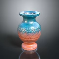 Decorative Blue And Orange Gradient Vase With Wavy Pattern For Home Decor