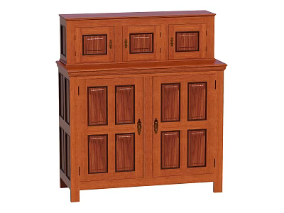 Brown Wooden Decorative Cabinet With Two Tier Design Double Doors And Upper Compartments 3d model