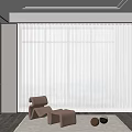 Elegant Modern Interior With White Blinds Brown Chair Ottoman Rug And View