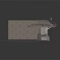 Modern Architectural Structure With Wooden Sloped Panels Concrete Wall And Support Frame