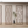 Modern Room Dividers Interior Design With Wooden Frames And Geometric Patterns 3d model